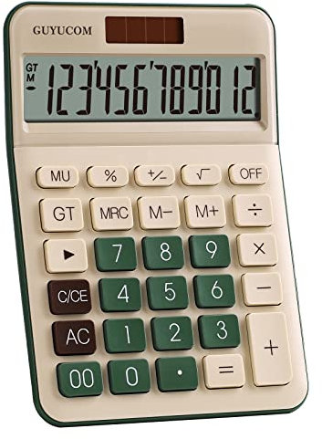GUYUCOM Taschenrechner Klein mit Groß Tasten, 12-Digit Taschenrechner Klein mit großem Display für Schule, Büro,Office,Outdoor Doppelte Macht Empfindlicher Knopf(Grün)