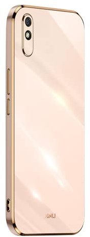 EASSGU Galvanisierter Rahmen Handyhülle für Redmi 9A / Redmi 9AT (6.53 Inches), Weiche TPU Silikon Schutzhülle - Rosa