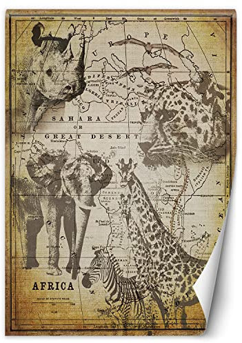 Feeby Fototapete 3D Tiere Afrika 100x140 cm Braun Vlies Wandtapete Tapeten Wohnzimmer Schlafzimmer Büro Flur Moderne Design Wandbilder Wand Dekoration Alte Karte Abstrakt
