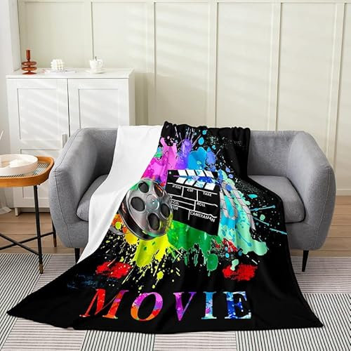 jejeloiu Tie Dye Dirctor Flanell-Fleecedecke, Kino-Thema, Plüschdecke, Kino-Poster, alle Jahreszeiten, Bettdecke für Kinder, Mikrofaser, altmodisch, Heimdekoration, Überwurf, 127 x 152,4 cm