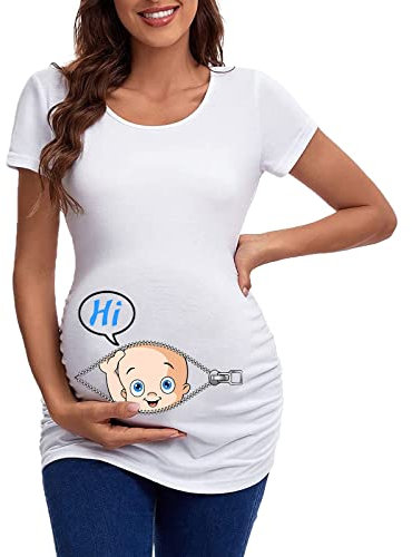 Robe Femme Enceinte Pantalons maternité Tee Shirt Vêtements de maternité Haut été Enceinte t-Shirts à Manches Courtes t-Shirt décontracté vêtements de Grossesse drôle Tee Shirt Maternité Rose