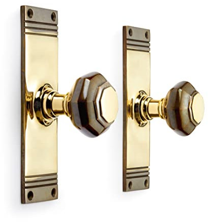 AB Hardware Solid Brass Octagonal Door Knobs On Backplate Mortice Pair Set Quality (Aged Brass)