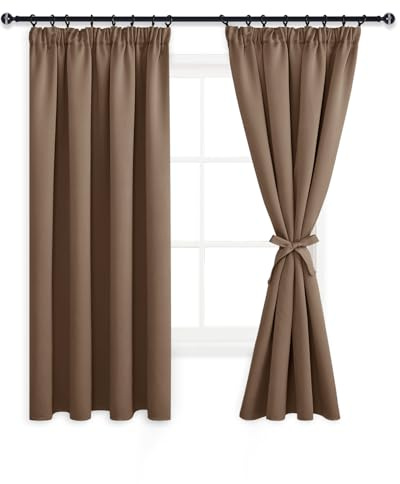 DWCN Verdunkelungsvorhänge Blickdichte Kräuselband Dicke Thermovorhänge | 200x140cm(HöhexBreite), Khaki, 2er Set, Gardinen mit Vorhang-Krawatten Schiebegardinen Schienensystem Wohnzimmer Curtain