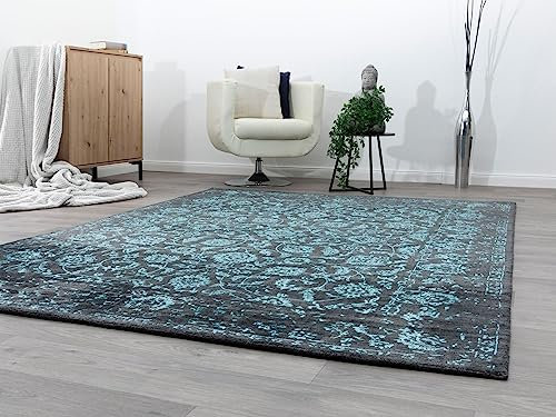 Steffensmeier Orient Teppich Jampur | Wohnzimmer | Schwarz Türkis, Handloom, Größe: 60x90 cm