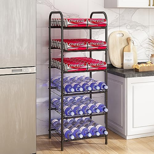 GILLAS 6 Tier Water Bottle Storage Rack, Free Standing Vertical Metal,Water Bottle Organizer, Large Capacity Bottled Rack Water Holder Stand for Cabinet Kitchen Party Pantry,Black