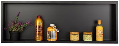 KOLMAN Duschregal Unterputz Badezimmer Regal 30x90x7 cm Schwarz Duschnische Wandnische aus Edelstahl