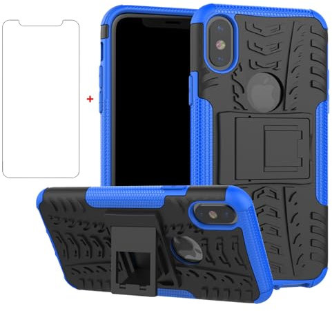 Asuwish Handyhülle für iPhone XS/X Hülle mit Glas Folie Panzerfolie Schutzfolie und Ständer Handyhüllen Cover iPhone10Hülle i 10 10s 10x 10xs Slim Hard Handy Hüllen Schutzhülle Phone Case Männer Blau