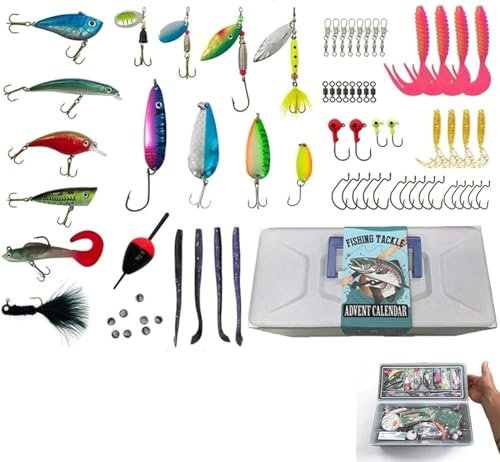 Adventskalender Angeln Weihnachten Countdown, 2023 Xmas Überraschung Geschenk, Angelköder Adventskalender Weihnachten Countdown, Angelausrüstung Adventskalender für Angler Erwachsene Männer Teen