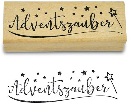 Frau WUNDERVoll® Stempel - Adventszauber - aus Holz, Schrift-/ Motivgröße: 7x2cm / Weihnachten Adventskalender Motivstempel Handstempel Dekostempel Gummistempel Geschenke