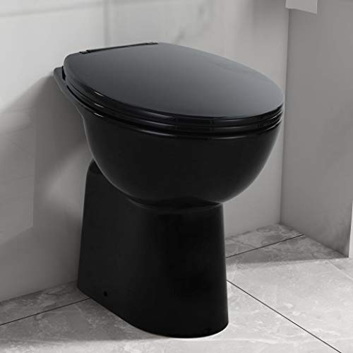 JUNZAI High Rimless Toilet Soft Close 7 cm Higher Ceramic Black,Modern Close Coupled Toilet, Bathrooms Toilets Back to Wall Ceramic Soft Closing Seat