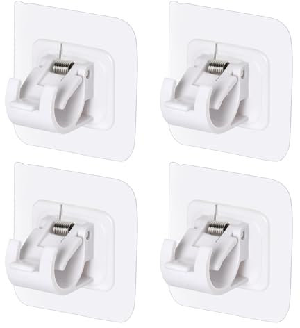 Minicoco 4Pcs Self Adhesive Curtain Rod Bracket, Drapery Hook Holder Fixing Rod Holder No Drill, Curtain Pole Wall Bracket for Home Bathroom Kitchen and Hotel, White