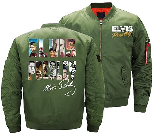JUMBOZ College Jacke Herren Elv-is, Winddichte Pilotenjacke mit Klassischem Stehkragen, Sport Fitness Fliegerjacke Herrenjacke für Outdoor-Green||3XL