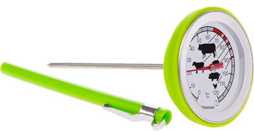 BROWIN® Analog Bratenthermometer mit Etui, Silikonhülle 102600 | 0-120 °C Grillthermometer | Garthermometer aus Edelstahl | Fleischthermometer für Backofen, Grill | Kerntemperaturmesser für Fleisch
