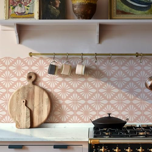 Alwayspon Adesivo per piastrelle, rosa autoadesivo su piastrelle adesive per bagno, cucina, paraspruzzi per fornelli, adesivo da parete in vinile, 10 pezzi x 20 cm