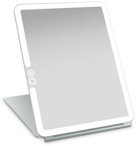 LUNA London Eclipse Miroir de Maquillage de Voyage avec éclairage LED | Lumière 3 couleurs, compact, portable, éclairé, rechargeable, miroir lumineux | Parfait pour les voyages, les besoins de