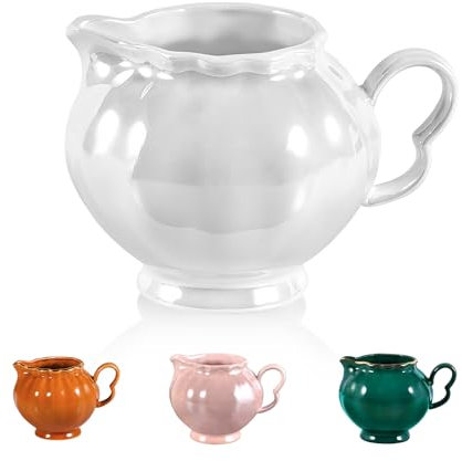 Kleiner Milchkännchenausgießer mit einfach zu bedienendem Griff, Keramik-Kaffeekrug mit Perlglasur für jeden Kaffee- und Teeservice, Espresso-Gebrüh, 237 ml, Weiß