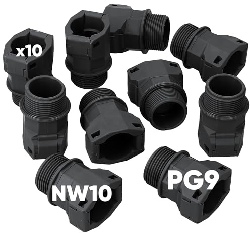 Kalitec PG9 Raccordi per Tubi Flessibili Dritti, Connettore NW10, Nero | Passacavi in poliammide 6 resistente, raccordo a vite per tubo corrugato, norma EN60423, temperatura -40 a 120 °C.