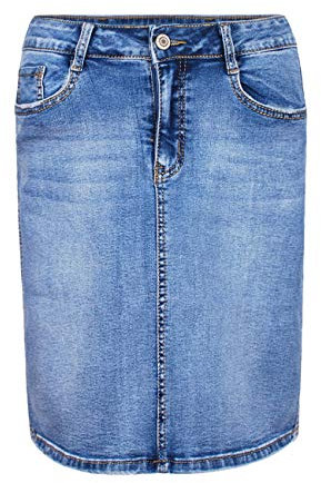 Fraternel Damen Jeans Rock Used kurz Bleistift Stretch Hellblau XXL