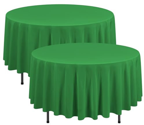 2er-Pack grüne runde Tischdecken, 229 cm, runde Polyester-Tischdecken, Flecken- und resistent, waschbar, runde Tischdecken, Tischdecken für Hochzeit, Geburtstag, Partys, Bankett, Tischdekoration