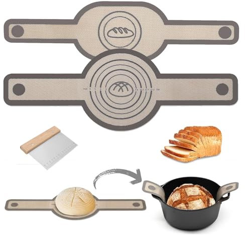 Wondora 2 Pièces Tapis de Cuisson Silicone pour Four Hollandais, Tapis à Pain en Silicone Antiadhésif avec Longues Poignées, Rond et Ovale Tapis de Cuisson, Per Fare il Pane e Trasferire L'impasto