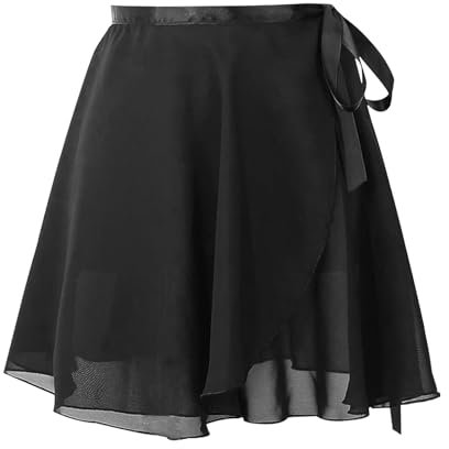 Ballettrock Wickelrock Tanz Rock Verstellbare Taille Krawatten Gymnastik Ballettrock, Chiffon Tanzrock für Mädchen und Damen (Schwarze Größe:L)