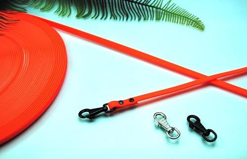 Petite Soft-Vinyl Hundeleine10mm Neon-Orange abwischbar Schleppleine Gummi Welpen (2m ohne Schlaufe, Karabiner: Deluxe Schwarz)