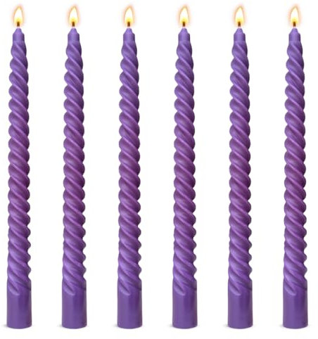 Confezione da 6 candele coniche a spirale viola da 25,4 cm, per celebrazioni e cerimonie religiose, senza profumo, antigoccia, per cena, accenti decorativi, relax e meditazione