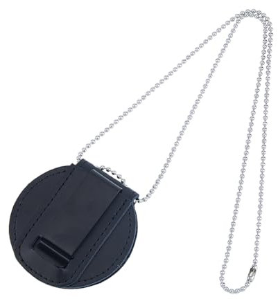 Hobbspring Porte Badge de Police Plat Rond en Cuir - Badge de Sécurité Universel Avec Clip de Ceinture et Chaîne en Fer Pour Agent des Forces de L'Ordre