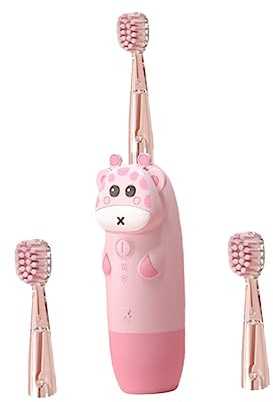 ORFOFE Elektrische Kinderzahnbürste Satz Rosa aus Silikon Undpc mit Verstellbarer Putzfrequenz für Babys und Kinder zur Sanften Zahnpflege