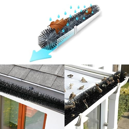 ADEPTNA 4m Gutter Guard Brush Downpipe Drain Leaf Filter Cleaner Tool for Guttering Outdoors - Easy to Install to Prevent Gutters and Drains from Becoming Blocked or Clogged