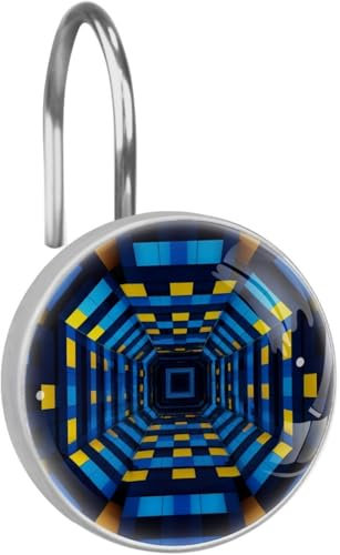 12-Pc,Shower Curtain Hooks,Shower Hooks for Shower Curtain,Optical Illusion 3D