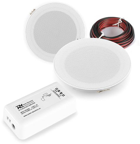 2x PD MSLP50 Weatherproof Marine Ceiling Speakers with Bluetooth Amplifier - IPX5 Outdoor & Bathroom Speaker Kit - 30W Bluetooth Amplifier