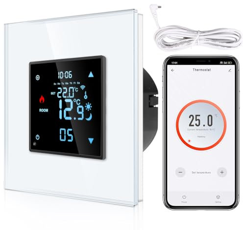 CNBINGO Termostato intelligente da incasso con sonda, termostato digitale per acqua, riscaldamento a pavimento e caldaia, compatibile con Alexa e Google Assistant, controllo vocale, bianco con cornice