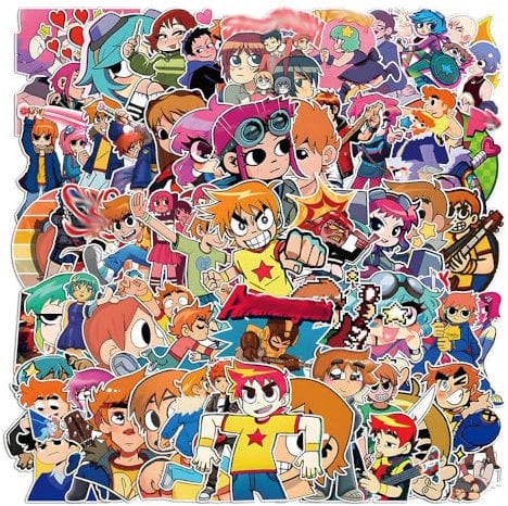 Scott Pilgrims Stickers, 60 Pcs Scott Pilgrims Figure Vinyl Waterproof DIY Sticker Decals for Party, Water Bottle Scrapbook Laptop Skateboard Computer for Teens Fans