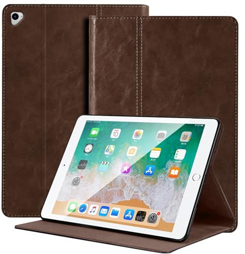 NANRUIL Hülle für Ipad Pro 12.9 Zoll 1./2.Gen Huelle 2015/2017(Modell:A1584/A1652/A1670/A1671/A1821) Echtes Leder Tablet Schutzhülle Case Cover,Auto Wachen/Schlafen.Dunkelbraun