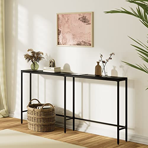 HEYZOEY Console Table,160cm Narrow Long Sofa Table Modern Extra Behind CouchTable,Skinny Entry Shelf with Black Metal Frame for Living Room, Hallway,Classic Black