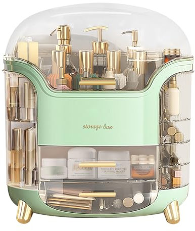 YGJT Make Up Organizer Organizer Schminke aus Kunststoff, Durchsichtigem Deckel - Wasser- & Staubdichte Kosmetik Aufbewahrung Grün