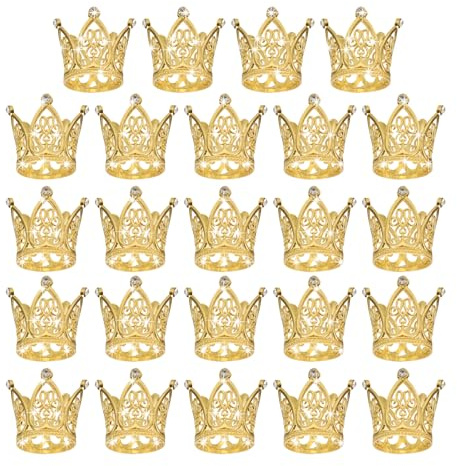 QUARKZMAN 24 Stück Mini Kronen Kuchenaufsätze Legierung Königin Prinzessin | Kleine Goldkrone Tiara Cupcake Herzförmig mit Perlen Strass für Geburtstagskuchen Dekor , Kleine Herzkrone