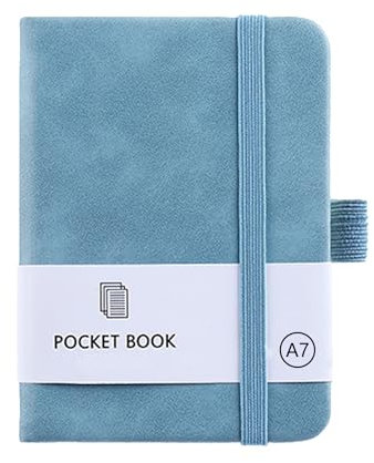 CiciIng Notizbuch Klein A7, Taschennotizbuch mit Gummizugverschluss, Mini Notizbücher mit Stifthalter, Taschen Journal Notizblock für Schule Büroarbeiten (Blau)