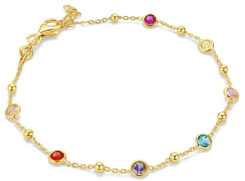 MIORE Schmuck Handgefertigt in Italien, Armband Damen Silber 925, Armband Vergoldet 18K Gold mit Bunte Steine Zirkonia Anhänger, Zirkonia Armband Silber, Silber Armband