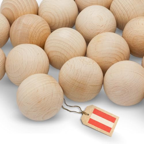 EV® Holzkugeln ohne Loch - 6 Stück 60mm Durchmesser - Made in Austria - Große Holzperlen ohne Bohrung, Gedrechselt aus Hochwertigem Buchenholz