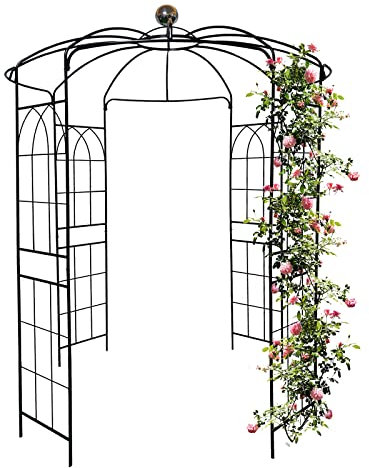 Metal Garden Arch Iron Gazebo Pergola Pavilion for Wedding Ceremony - 81.3'' x 114.2'' High Birdcage Shape - Outdoor Black - Elegant Wedding Decor Structure