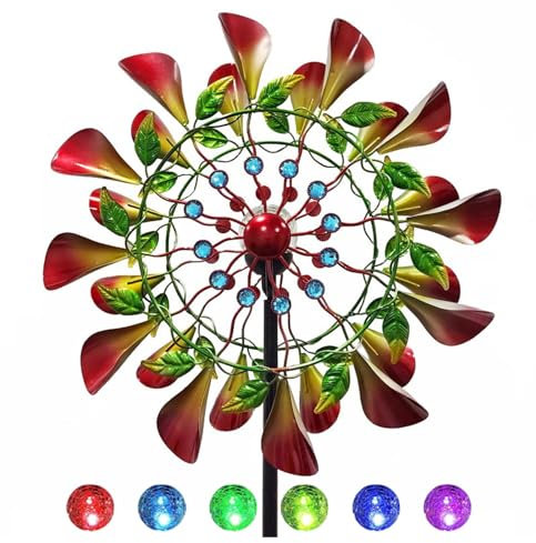 MeLtor Solar WindmüHle Garten XXL, 210 cm Groß Windspiele für DraußEn Stehend, Leicht Drehend Windrad Edelstahl, Wetterfestes Gartendeko