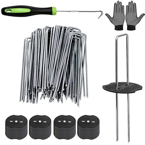 Unkrautvlies Haken Edelstahl, Erdhaken 60 Stück + 60 Stück Unterlegscheiben, Erdanker Bodenanker 15cm, Verzinkte Bodenanker, Erdanker für Unkrautvlies, U-förmige Garten Erdnägel