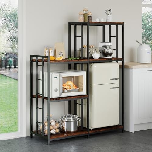 Warmiehomy Kitchen Bakers Rack 3-Tier Industrial Kitchen Storage Standing Shelf Unit Utility Organizer for Refrigerator, Microwave, Coffee, Pots and Pans, 107cm x 40cm x 132cm