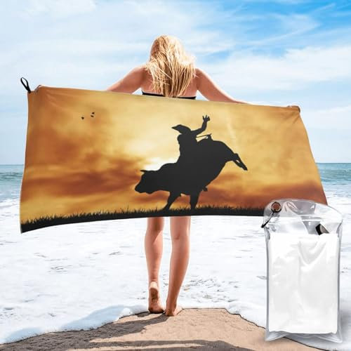 MDATT Cooles Bull-Riding großes Mikrofaser-Sandbadetuch, leichtes und dünnes Camping-Handtuch