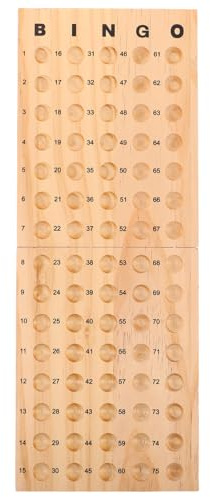 LRXIYODE Tablero de Bingo de Madera para 75 Bolas, Aprendizaje Montessori | Accesorio Ligero Bordes Redondeados, Uso en Aula y Viajes, Color Beige, Metal Incluido