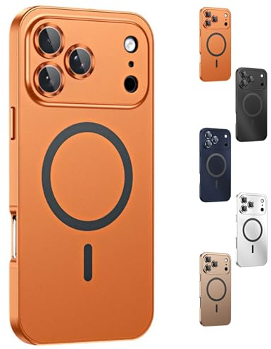 For iPhone 17 Pro Max Metal Case, Magnetic Snap-On Aluminum Bumper Alloy Frame Case with Buckle, for 16/15/14 Series, [Compatible with Magsafe] (Orange,For iPhone17 Pro Max)