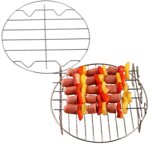 Generisch Friteuse à air chaud, moule rond de 20 cm de diamètre, avec brochettes pour friteuse à air chaud, pour la maison, la cuisine, la viande, le barbecue, la vapeur, la cuisson