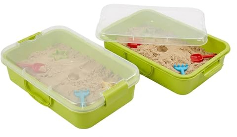 Relaxdays Arenero con Tapa y Set de 2, plástico, Infantil, Interior, Verde, 8 x 38 x 25 cm